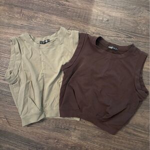 NWOT green & brown cropped tank tops
